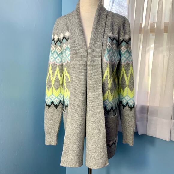 LOFT Grey Fair Isle Open Front Cardigan Sweater Size XS - Picture 2 of 9